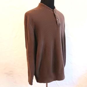 Vintage Eddie Bauer cotton, neutral ribbed, half button sweater. XXL